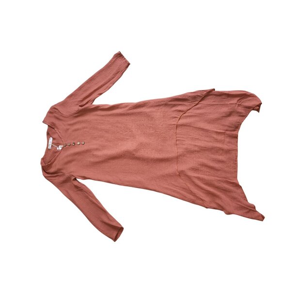 Long Sleeve V-Neck Button Front Midi Dress Tunic In Terracotta Medium - Picture 5 of 7